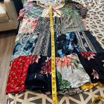 Natura Multicolor Mixed Prints Patchwork Crinkled Viscose Mini Dress Boho Earthy Blue Photo 13