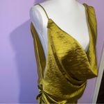 Pretty Little Thing  x Naomi Campbell Chartreuse Satin Extreme Cowl Bodycon Dress Photo 5