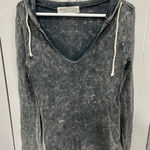 Vintage Havana  Grey Waffle Knit Hooded Sweatshirt Photo 0