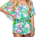 Buddy‎ Love Mojito Romper Tropical Off the Shoulder Floral Size Small Pink Photo 0
