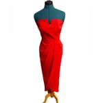 Theia Women's Poppy Red Milly Crepe Strapless Column Gown Dress Size 10 Photo 1