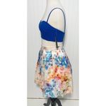 AQUA  Bustier Crop Top Pleated Skirt Cutout Mini‎ Dress Marble Print Blue White 6 Photo 12