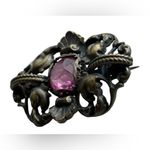 Antique Victorian Paste Brooch Gothic Revival Dark Patina Metal Pink Photo 13