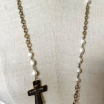 Silver and gold tone fresh water pearl long cross necklace Photo 0