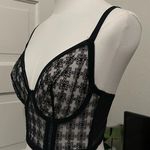 Huit Black Floral Lace Mesh Underwire Bra Corset 7 Hook Closure NWT 34D Photo 0