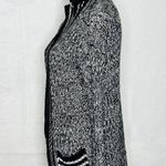 True Craft  Sz XS Hooded Open Varsity Cardigan Chunky Knit Sweater Black/White Photo 3