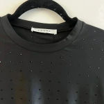 frame denim FRAME Women's Cropped Long Sleeve Rhinestone Top Size Small Color Black Photo 3