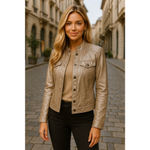 Alfani  Metallic Genuine Leather Jacket Shiny Bronze Textured Moto Streetwear Y2K Photo 1