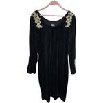 Monroe & Main Black Velvet Dress Gold Lace Embroidered Sleeves Holiday Sz Large Photo 4