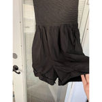 Nation Ltd Smocked Stripe Blondie Cotton Poplin Halter Romper | Black | Medium Photo 5