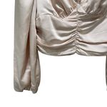 Endless Rose  Black Tie Satin Ruched Blouse Cream Women’s Size Large Photo 4
