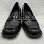 Free People Hayden Black Leather Heeled Loafers Chain Accent Size 41 US 10 Photo 2