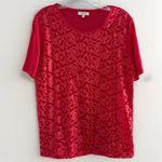 Reiss  Blouse Sheer Short Sleeve  Embroidered Top Red‎   US Size M Photo 3