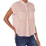 Lucky Brand Pink White Striped Collared Short Sleeve Tie Hem Linen Top Size S Photo 0