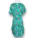 Vintage Howard Wolf Green Abstract Floral Print Mini Dress Ruffle Hem Made USA 6 Photo 3