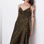 ZARA Green Animal Print Sleeveless Silk Satin Cowl Neck Cami Slip Midi Dress XS Photo 2