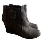 Kenneth Cole Reaction Brown Pebbled Leather Wedge Heel Ankle Boots Size 8.5 Photo 0