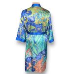 Van Gogh Irises Art To Wear Robe Blue Green Satin Belted Mid Length Bold Lounge Size M Photo 3