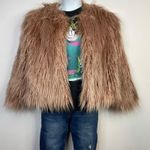  1State Faux Fur Shaggy Cropped Jacket Mauve Rose Pink Glam Fun womens L Photo 3