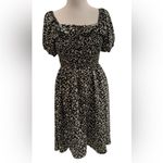 Ivy City Co Rae Dress Black Daisy Square Neckline Puff Sleeves Knee Length XS Photo 4