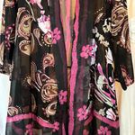 Chico's kimono sheer cardigan dark floral paisley print 0 black pink brow… Photo 1