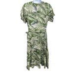 Cupshe  Wrap Dress Tropical Palm Leaf Print Green White Short Sleeve Midi Beach Photo 2