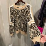 Cute leopard striped trim soft sweater old money mobwife flowy 90’s y2k look Tan Size undefined Photo 7