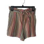 BCBGMAXAZRIA Size XS Pink Striped Cotton Striped Belted Paperbag Shorts Photo 0