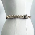 Vintage Genuine Leather Slim Braided Belt in Ivory | Size M/L White Photo 0