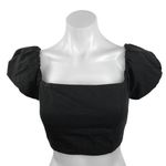 Crescent  Black 100% Cotton Square Neck Puff Sleeve Tie Back Crop Top Size M Photo 0
