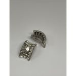 Vintage Clear Rhinestone Earrings Clip On Baguette Valentines Wedding Bling 1" Silver Photo 3