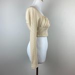 Princess Polly  Crop‎ Top 6 Beige Ribbed Knit Sweetheart Ruched Long Sleeve Photo 3