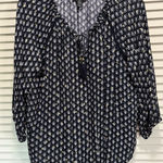 Tribal Blouse Size L Black/White/Gold Round/Tie Tassel Neck Long‎ Sleeve Crochet Black Size L Photo 0