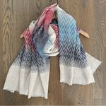 Missoni Vintage  Scarf Silk / Cashmere in Classic Chevron Weave Tan, Blue, Red Photo 4