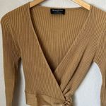 MINKPINK  brown gold ribbed wrap top Photo 3