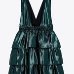 ZARA NWT  GREEN metallic baby doll dress Photo 3
