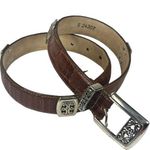 Brighton VTG BELT Brown Croc Embossed Leather Women's Small 24-28" Silver Detail Photo 0