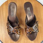 Brighton  Leopard‎ Patent Leather Cork Wedge Heel Sandal Slides Brown 7.5 Photo 3