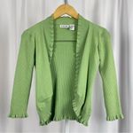 Energie  Vintage Y2K Ramie Medium Ribbed Ruffle Cardigan Lime Green Boho Retro Photo 0