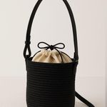 ZARA Black Straw Bucket Bag with Adjustable Strap Photo 0