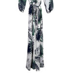 Sans Souci NEW Boho Tropical Palm Print Off Shoulder Maxi Dress 3/4 Sleeve TieWaist S White Photo 9