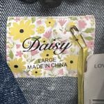 Daisy  Blue Distressed Long Denim Jacket Women's Size Large Frayed Hem Pockets‎ Photo 11