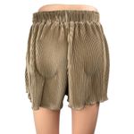 Waverles Brown Satin Pleated High Rise Elastic Waist Flowy Wide Leg Shorts Sz S Photo 1