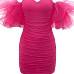 Off The Shoulder Puff Sleeve Dress Pink Photo 0