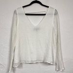 Lulus White Ribbed Long Sleeve Blouse Womens L V Neck Casual Classic Shirt Top Size L Photo 0