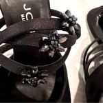 St. John Satin Pumps Floral Rhinestones Women's 7B Black Strappy Mule Vintage Photo 1