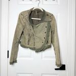 Free People Size Small Collapsing Twill Moto Jacket In Military Distressed Hem Photo 2