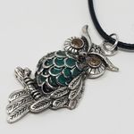 Owl Pendant Necklace w/ Teal Green Resin Body & Bronze Eyes Photo 5