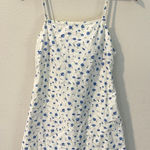 American Eagle American Eagle White Blue Ditsy Floral Linen Cotton Tie Back Cutout Mini Dress Photo 0