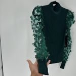Almost Famous sheer Sleeve Ribbed Mock-Neck Sweater floral appliqué size M green Photo 3